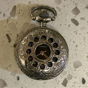 Silver-tone Pocket Watch with Beautifully Intricate Floral Design